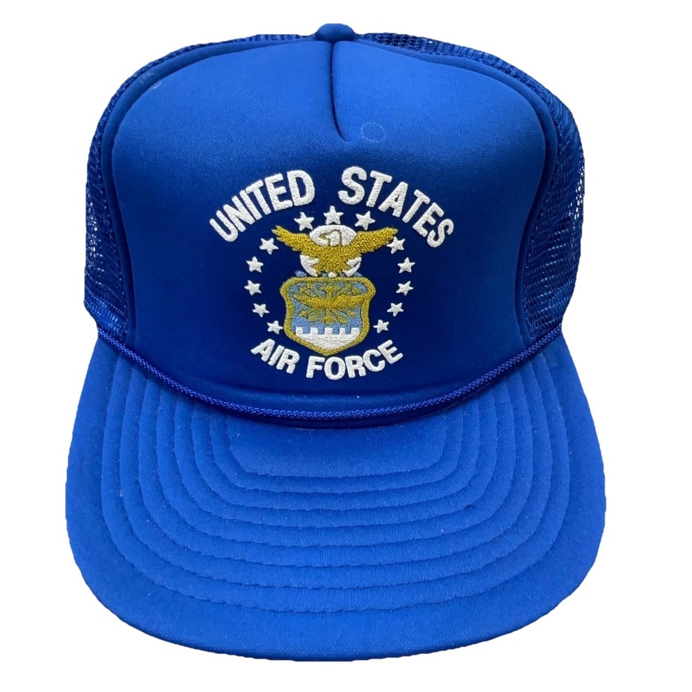 Vintage‎ Air Force Trucker Hat Cap Snap Back Blue Mesh US USAF 90s Y2K Adult